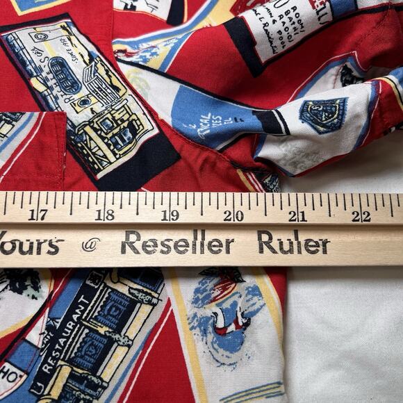 Liz Golf Shirt Women's Size M Red Travel Print Button Short Sleeve Vintage 90s - Picture 7 of 13